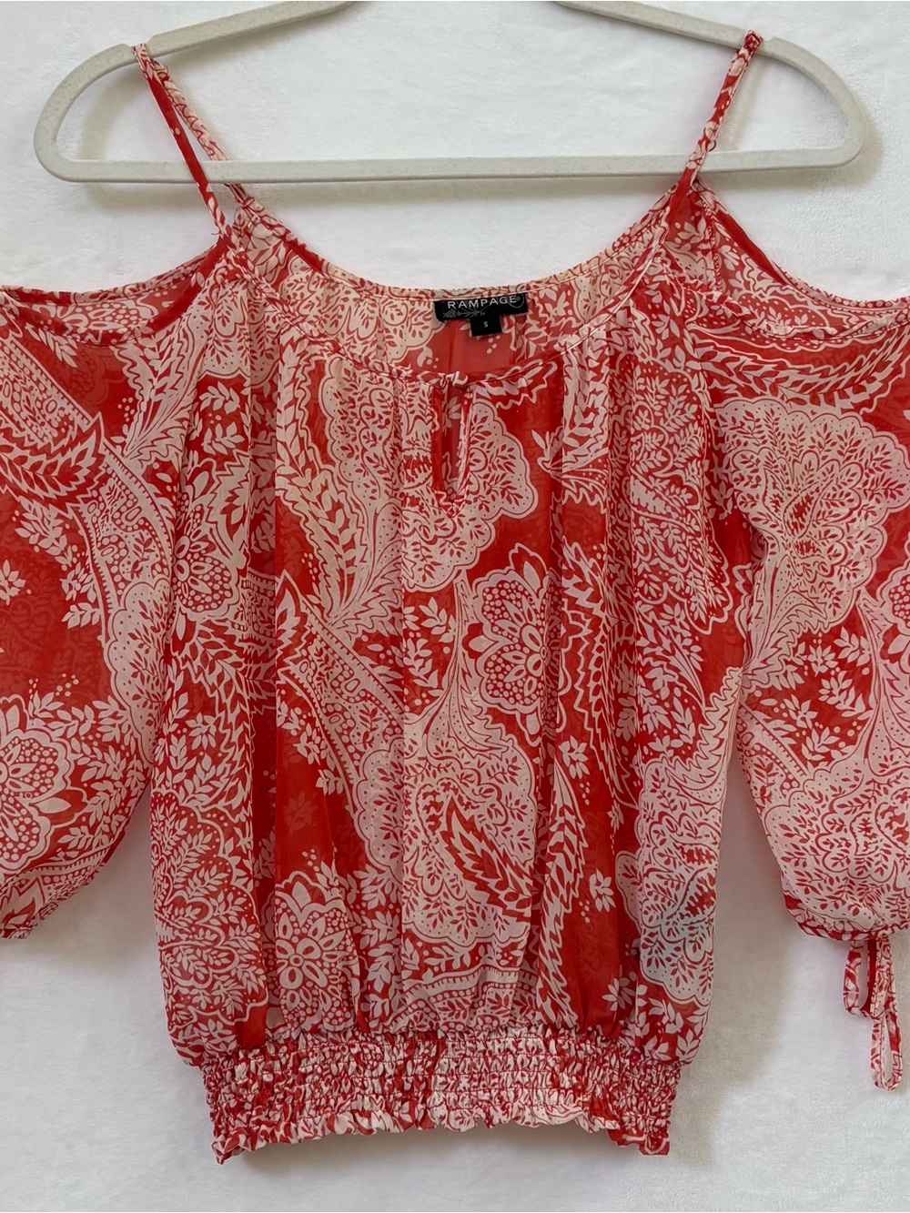 Rampage Red/Orange and Cream Paisley Off-Shoulder Camisole